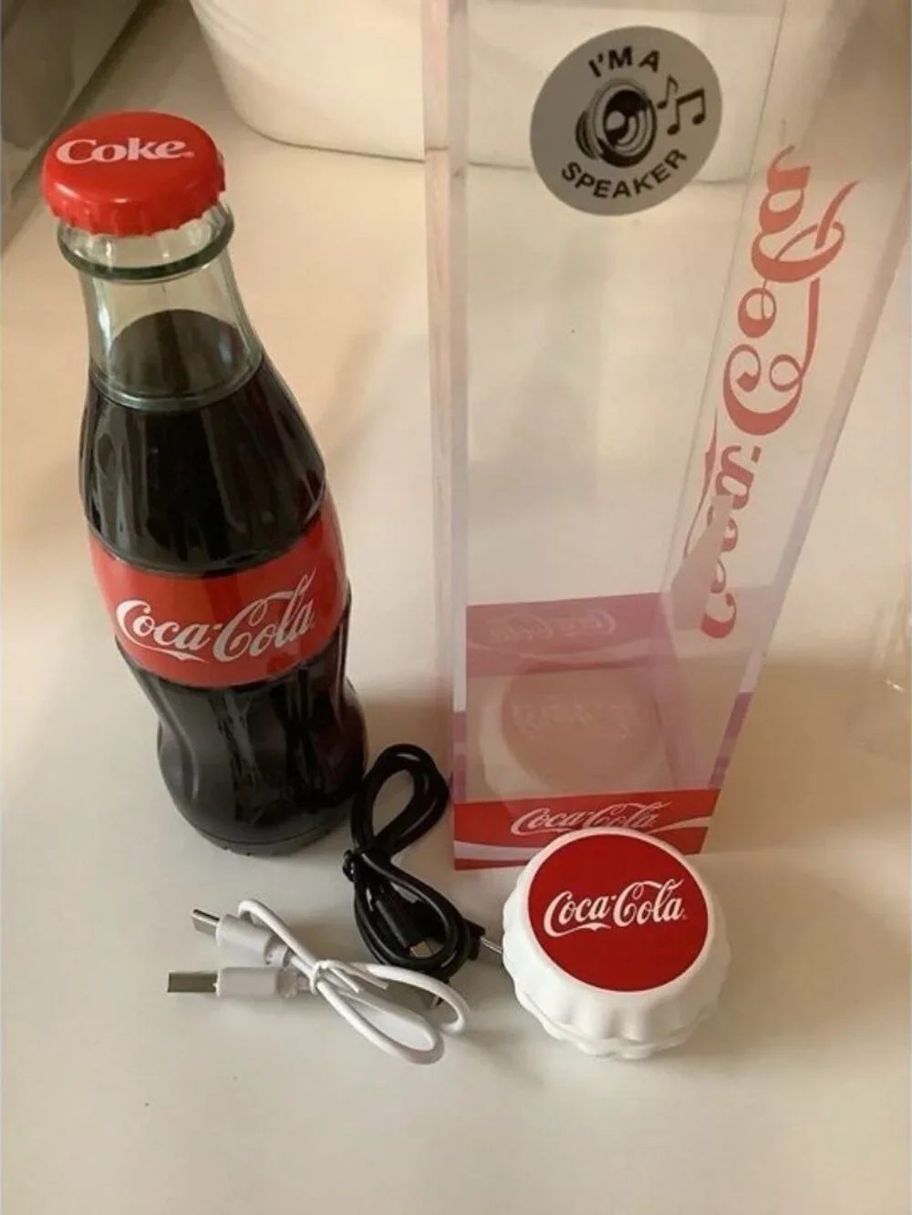 Coca-Cola Classic Bottle Bluetooth Speaker & Coca Cola Earbuds, Preloved